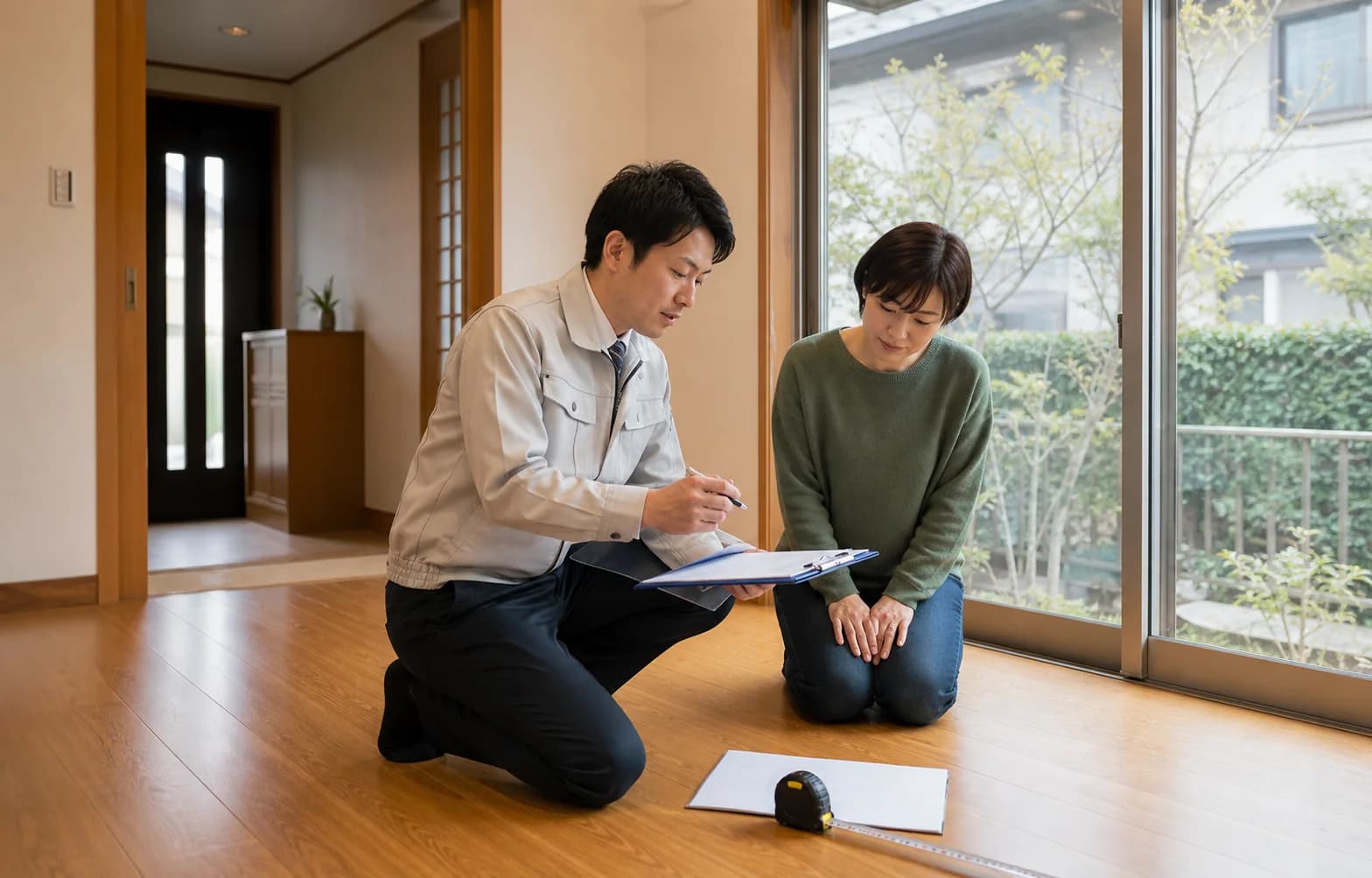 中古戸建の室内で状態を確認する購入相談